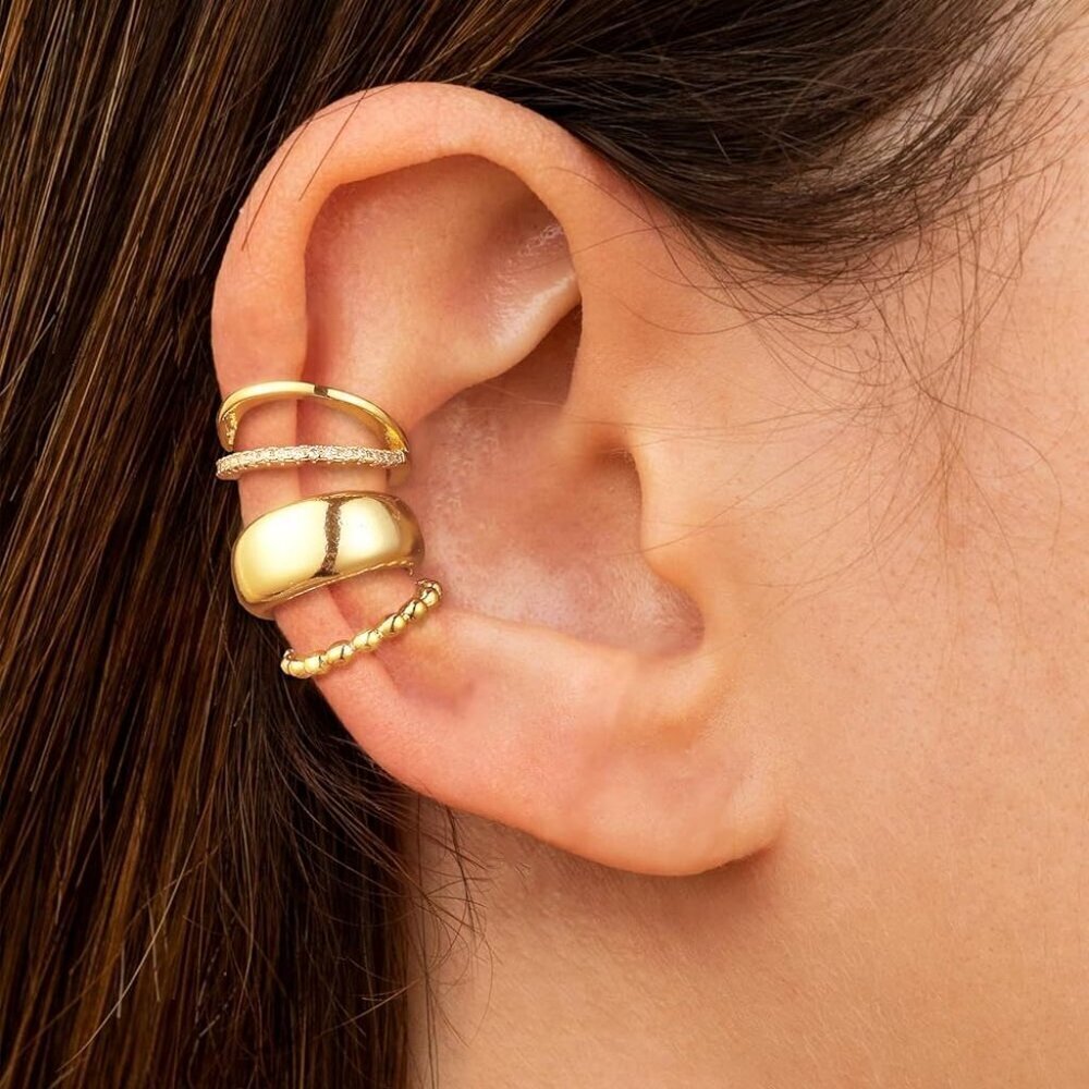 Sterling Silver Ear Cuffs Non Piercing 3 Pack Clip On Hypoallergenic Jewelry - Picture 4 of 6